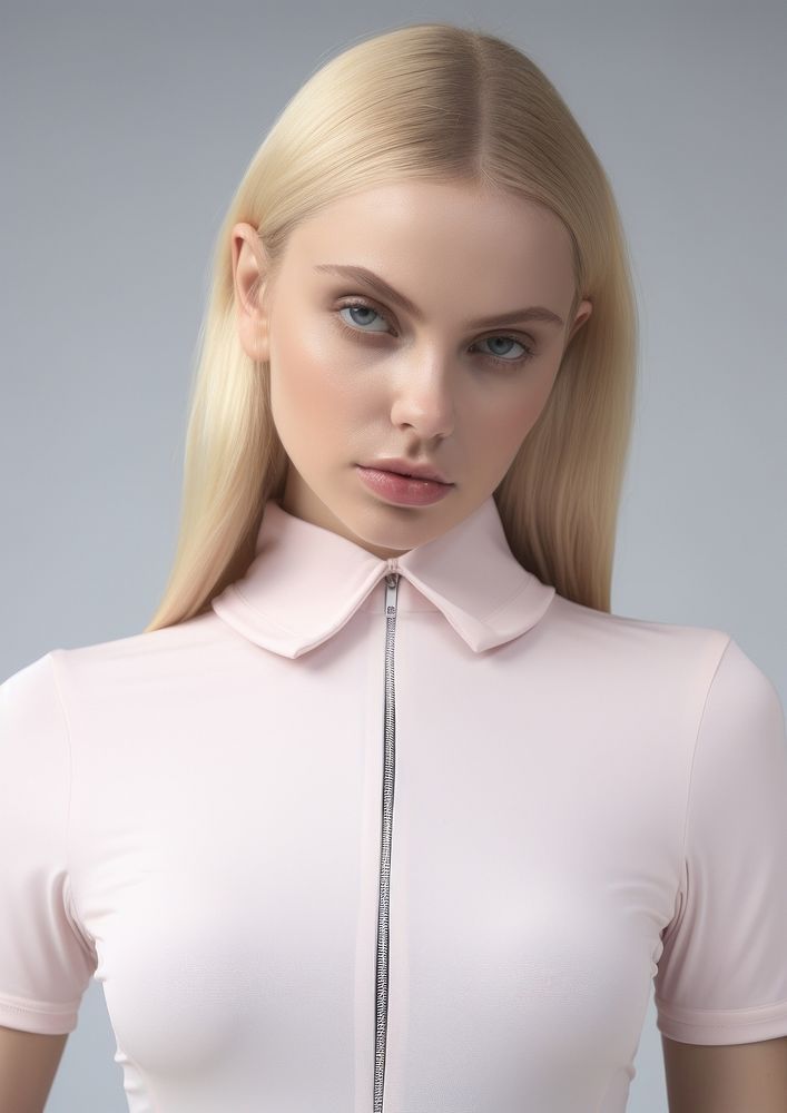 Stretch top featuring a polo collar portrait sleeve adult.