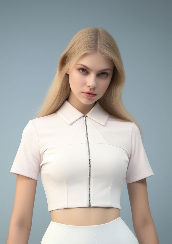 Stretch top featuring a polo collar sleeve blouse shirt.