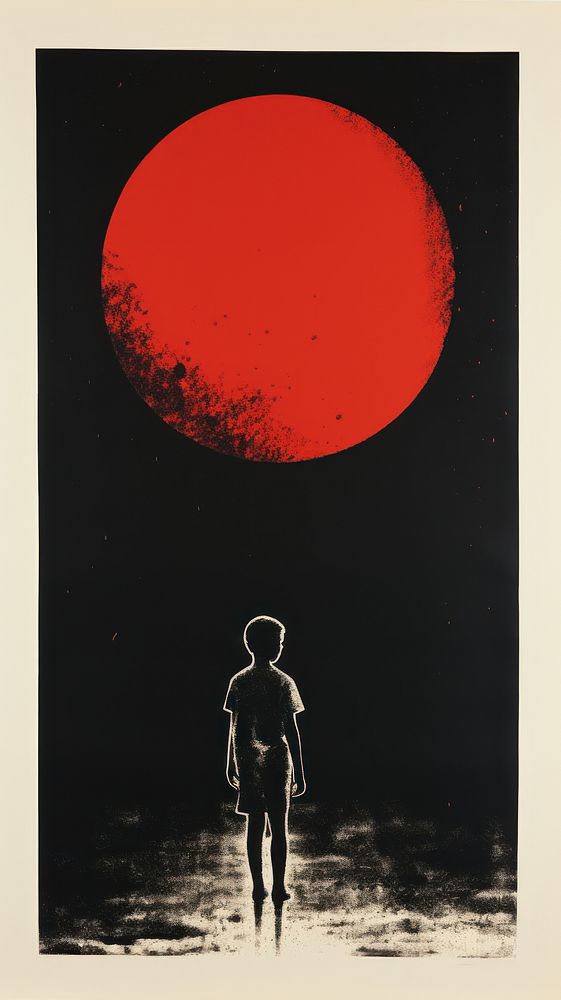 Kid silhouette adult moon.