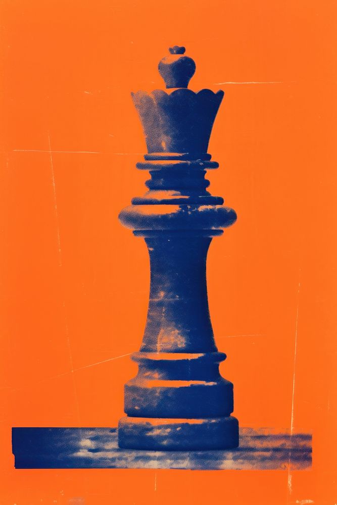 Queen chess piece blue art red.