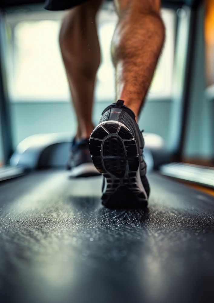 Leg running on treadmill footwear adult shoe.