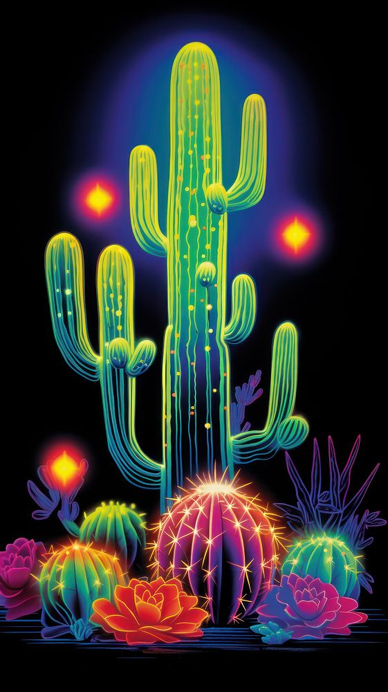 A cactus glowing plant neon.