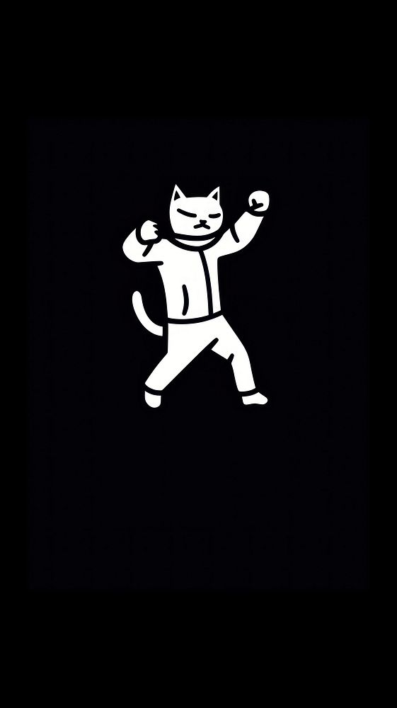 Cat dancing logo cartoon black.