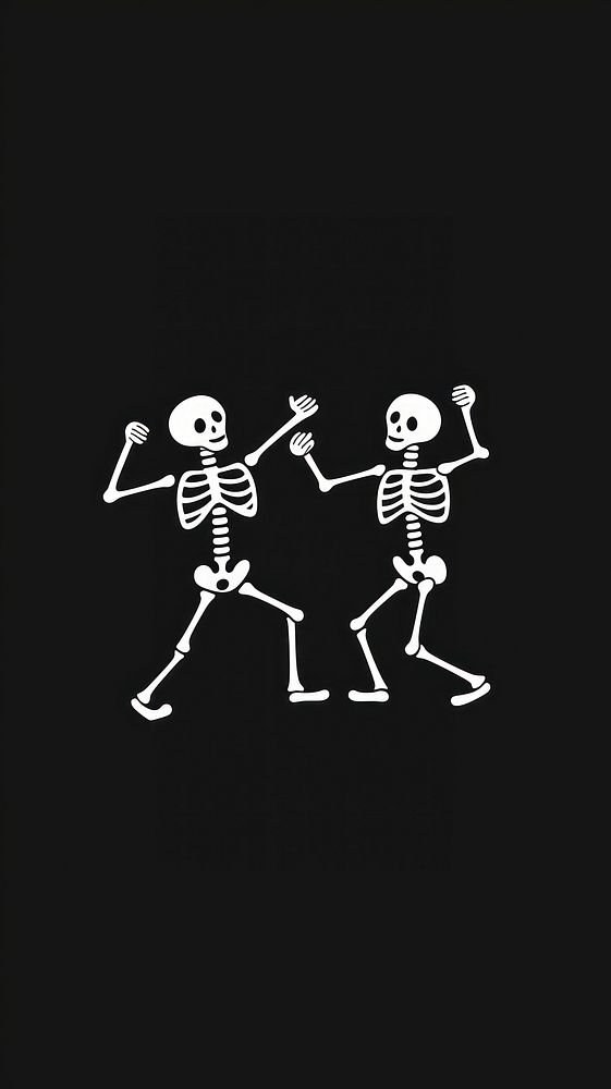 Skeletons dancing black logo black background.