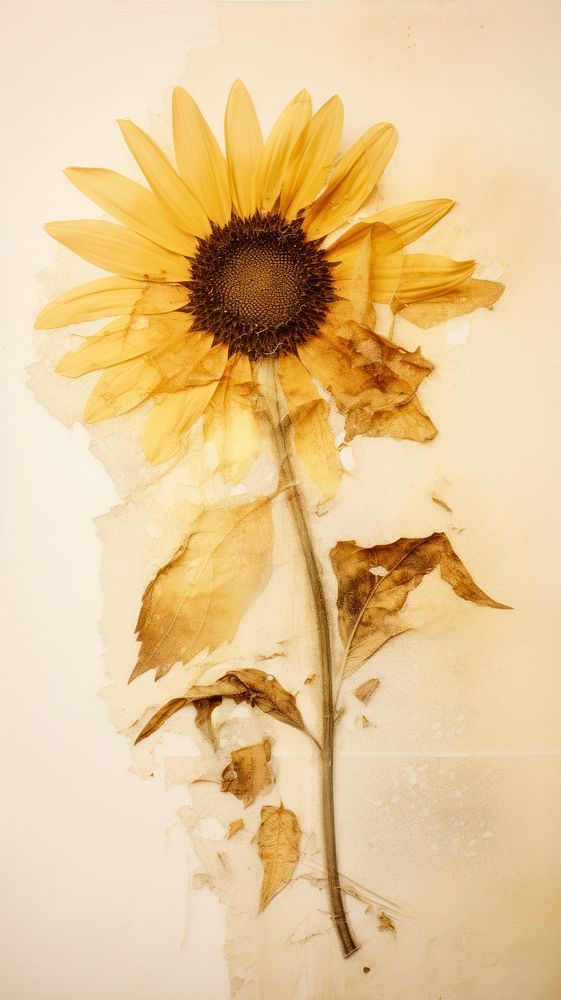 Real pressed sunflower petal plant wall.