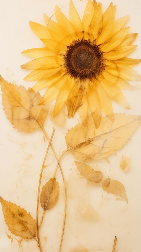 Real pressed sunflower petal plant art.
