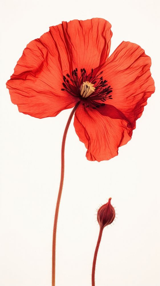 Real pressed poppy flower petal plant red.