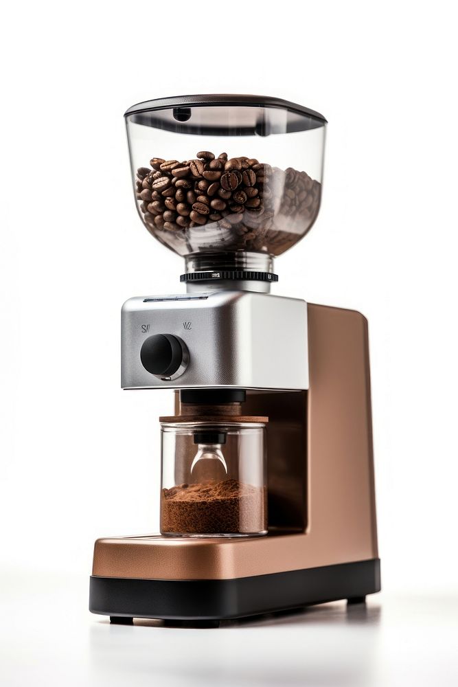 Modern coffee grinder machine appliance white background coffeemaker.