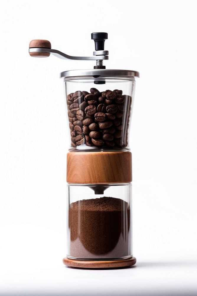 Modern coffee hand grinder white background coffeemaker lighting.