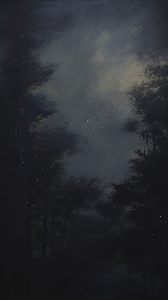 Acrylic paint of night moon sky outdoors nature forest.