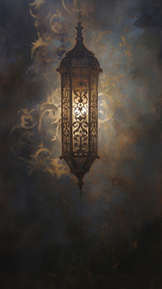 Acrylic paint of arabesque lantern lamp wall architecture.