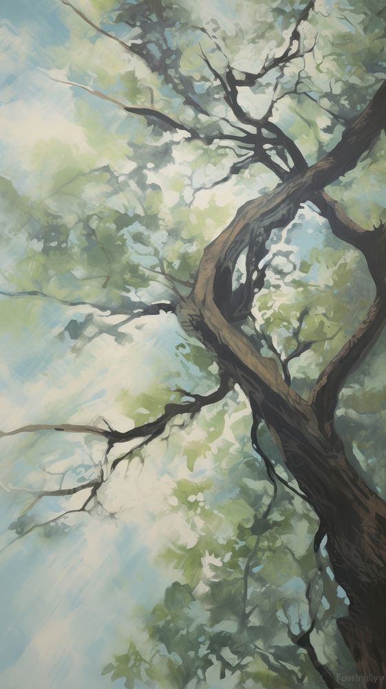 Acrylic paint of big tree in forest outdoors painting nature.
