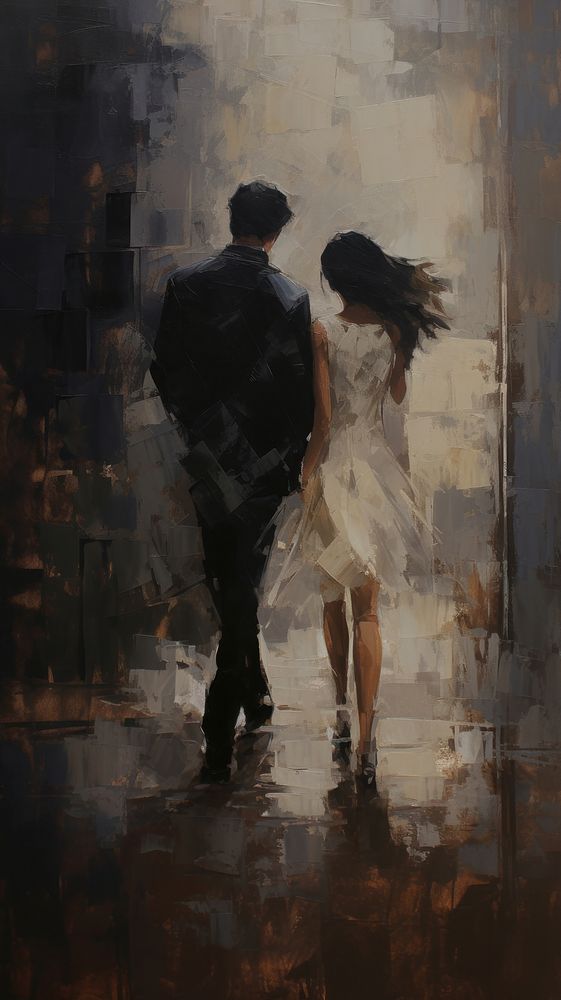 Acrylic paint of couple painting dancing adult.