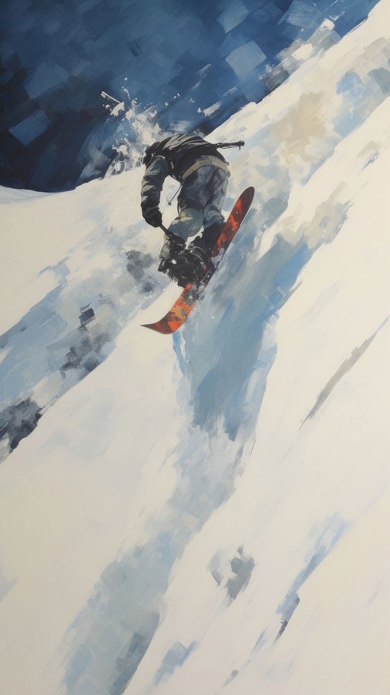 Acrylic paint of jumping with snowboard snowboarding adventure skiing.