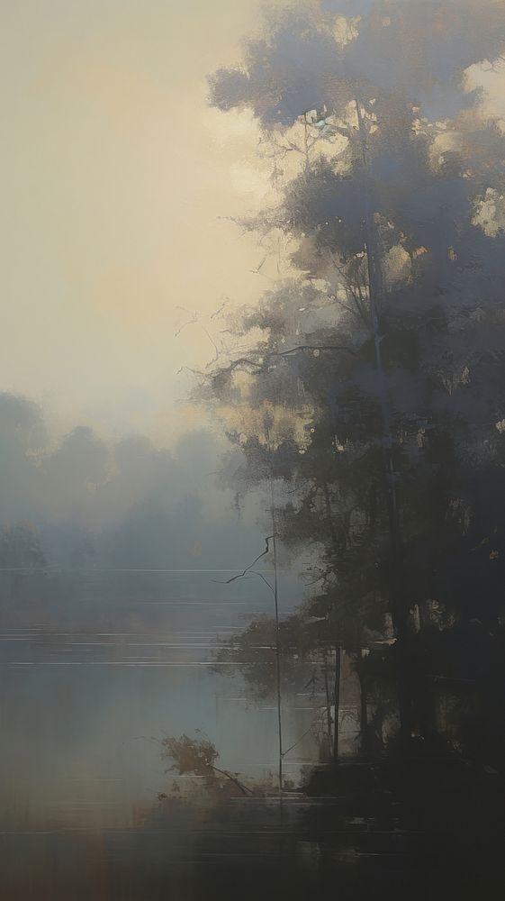Acrylic paint of landscape outdoors nature mist.