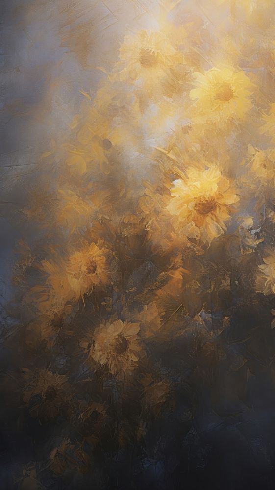Acrylic paint of sunflower outdoors painting texture.