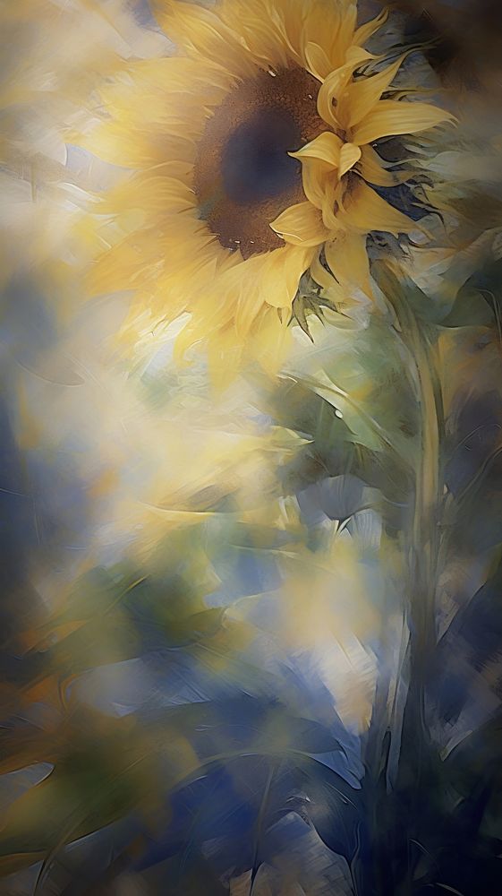 Acrylic paint of sunflower painting plant inflorescence.