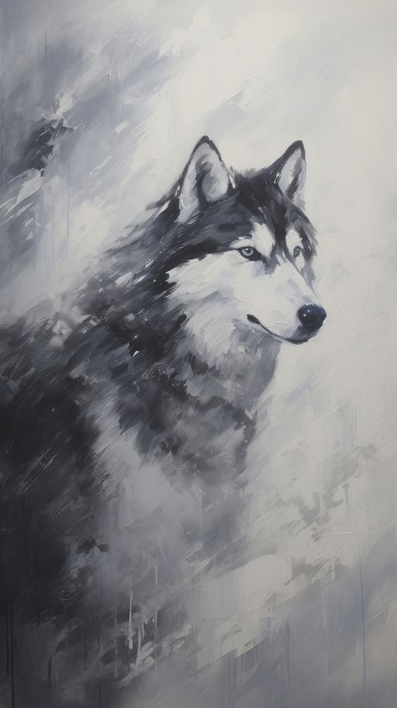 Acrylic paint of Siberian Husky animal mammal husky.