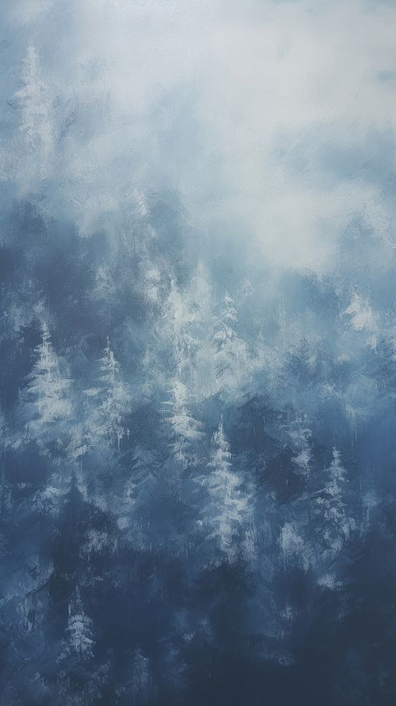 Acrylic paint of snowy mountain forest texture nature tranquility.