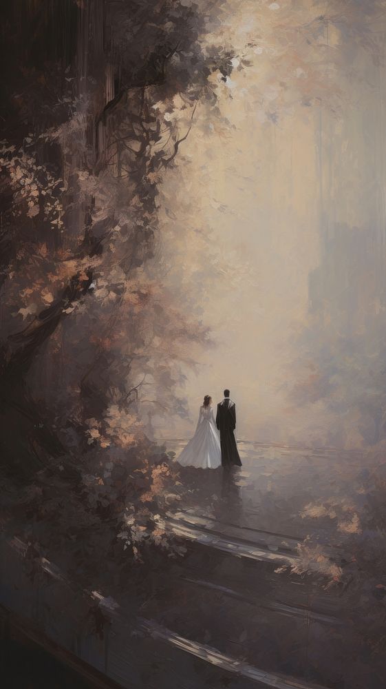 Acrylic paint of wedding painting outdoors nature.