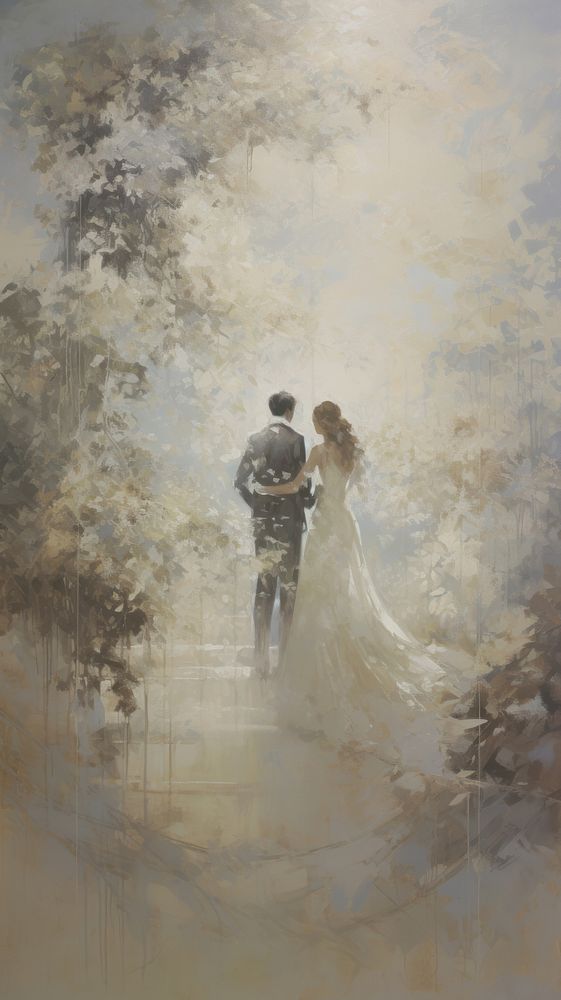 Acrylic paint of wedding painting nature dress.
