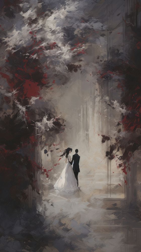 Acrylic paint of wedding painting adult bridegroom.