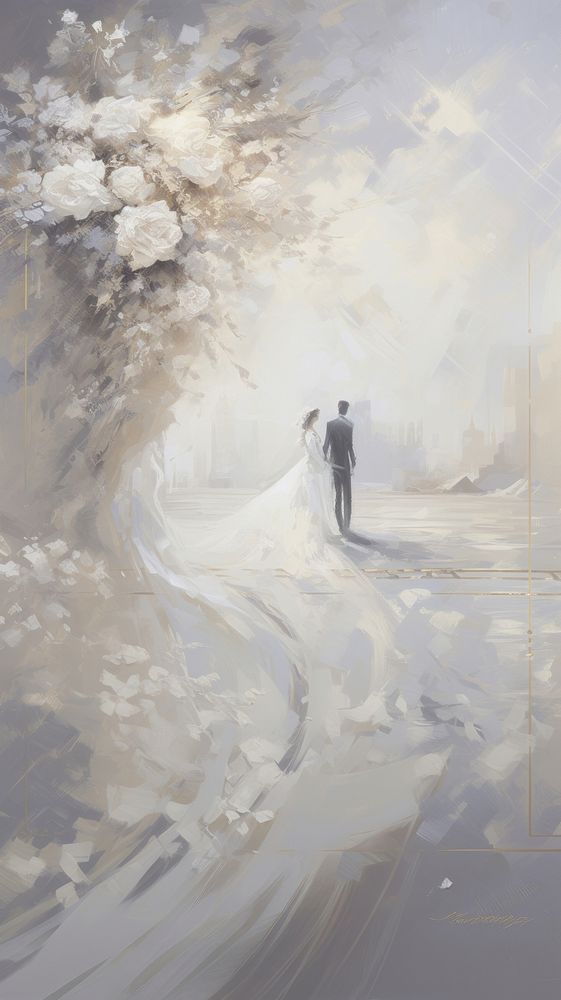 Acrylic paint of wedding outdoors painting nature.