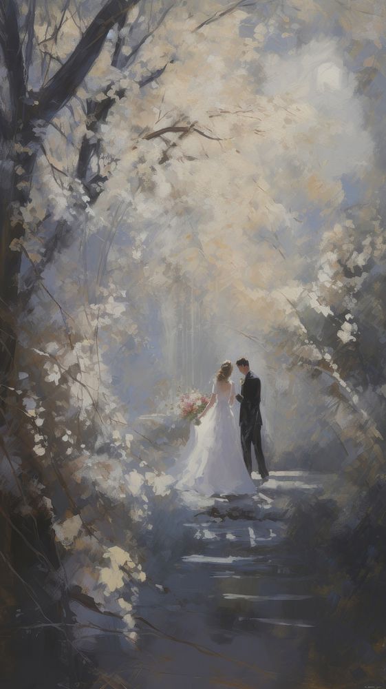 Acrylic paint of wedding painting adult bride.