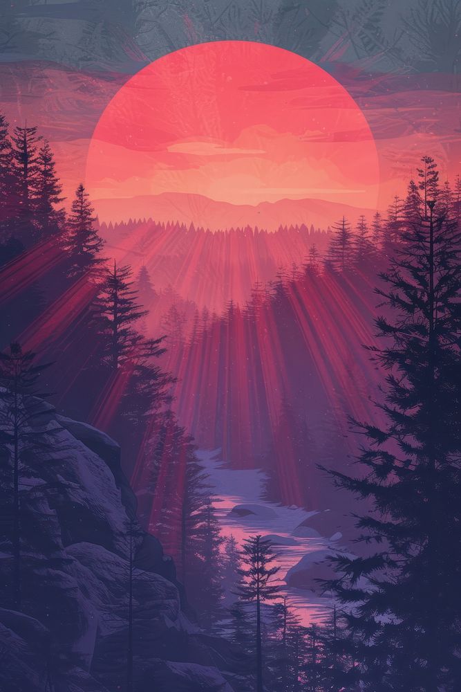 Cover book of adventure forest sunset landscape.