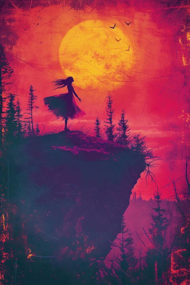 Cover book of beautiful witch art silhouette painting.