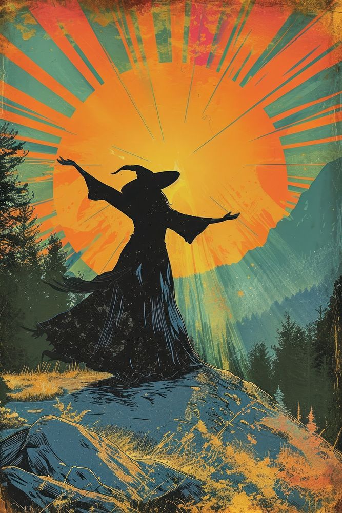 Cover book of beautiful witch art outdoors painting.