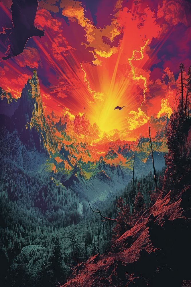 Cover book of beautiful demon wilderness landscape mountain.
