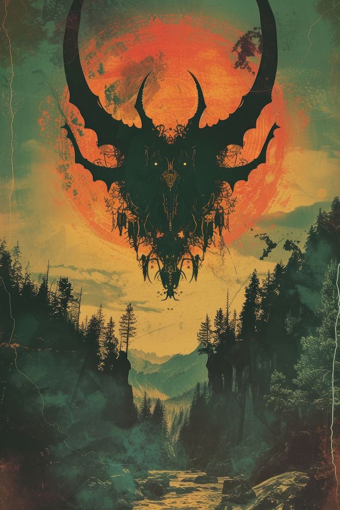 Cover book of beautiful demon art outdoors painting.