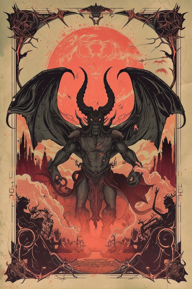 Cover book of satan art poster representation.