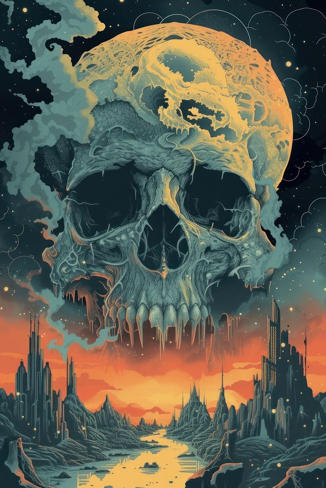 Cover book of skull art poster architecture.