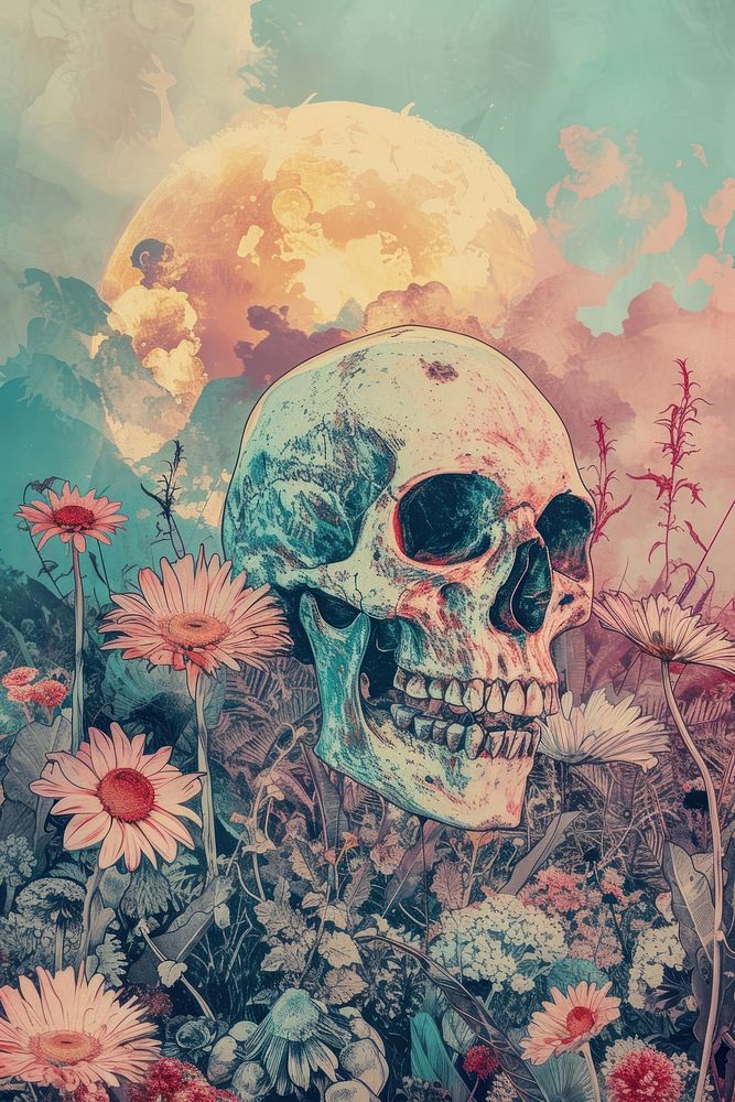 Cover book of skull art painting flower.