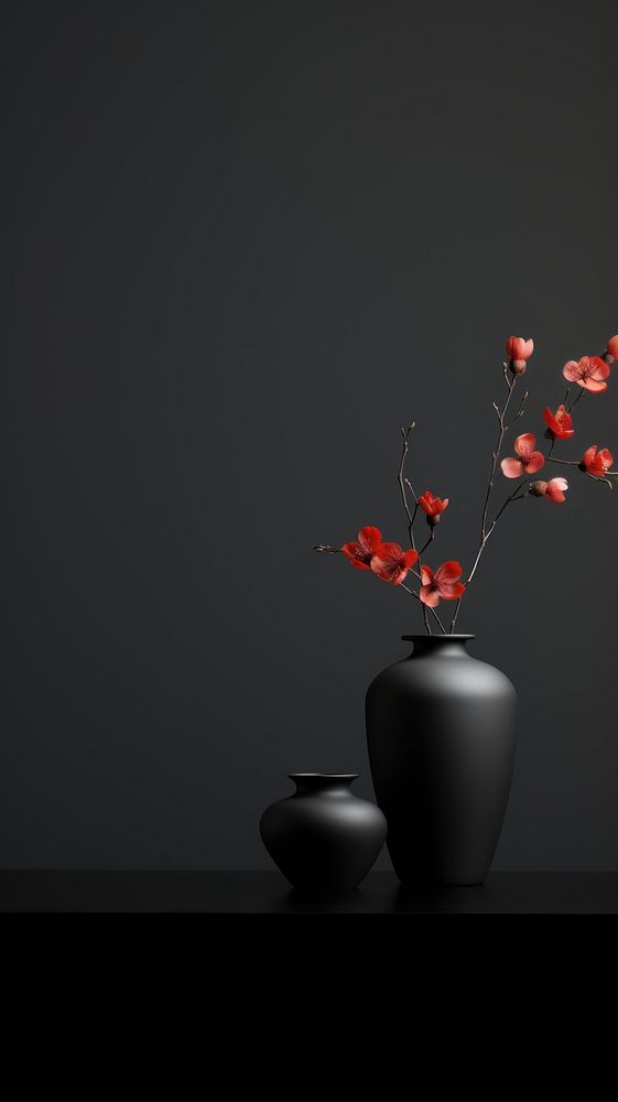 Black wallpaper flower plant vase.