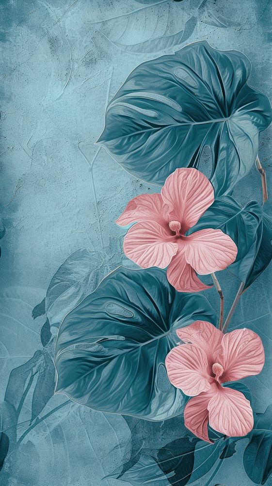 Realistic vintage drawing of monstera flower backgrounds hibiscus.
