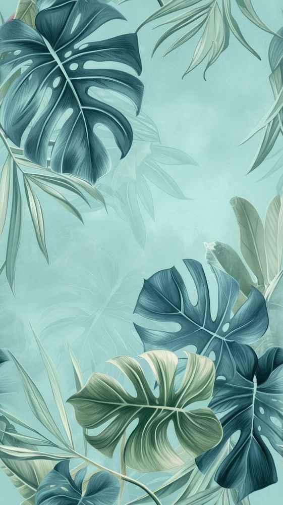 Realistic vintage drawing of monstera backgrounds pattern nature.