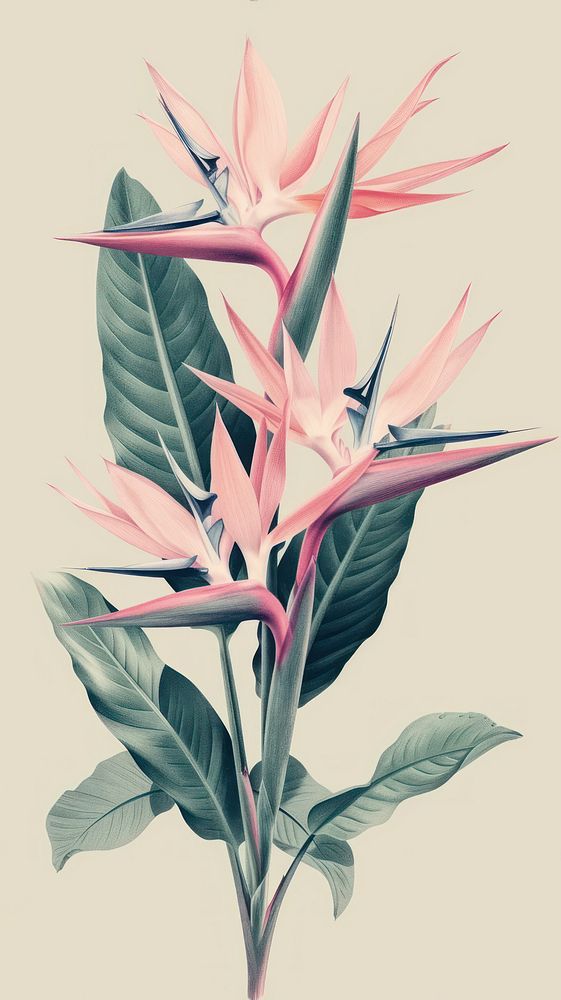 Realistic vintage drawing of bird of paradise flower sketch plant.