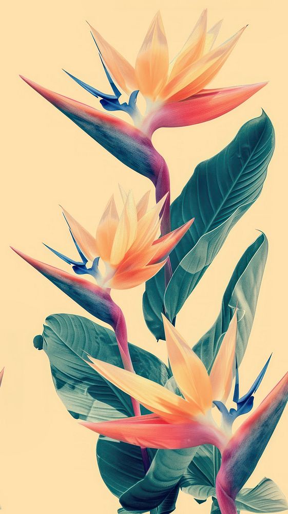 Realistic vintage drawing of bird of paradise flower pattern plant.