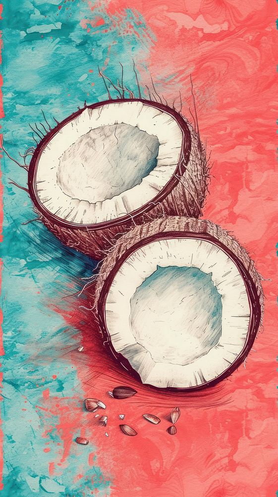 Realistic vintage drawing of coconut outdoors produce circle.