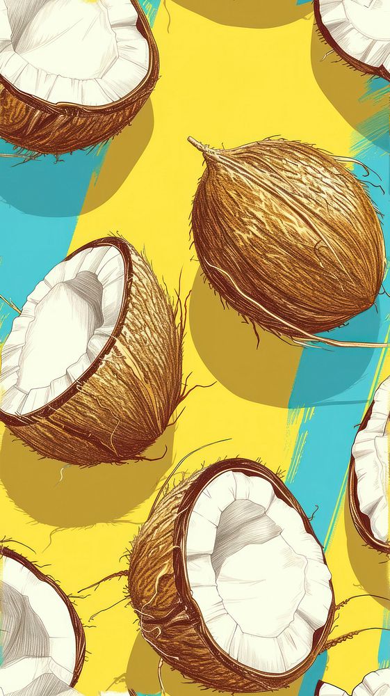 Realistic vintage drawing of coconut backgrounds yellow abundance.