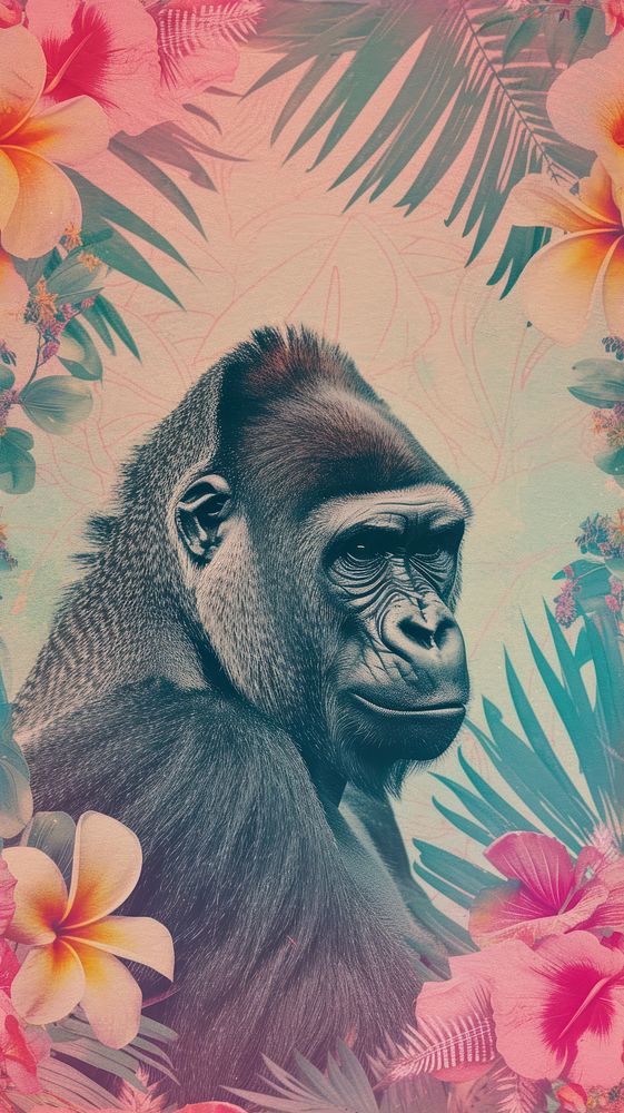 Realistic vintage drawing of gorilla wildlife mammal animal.