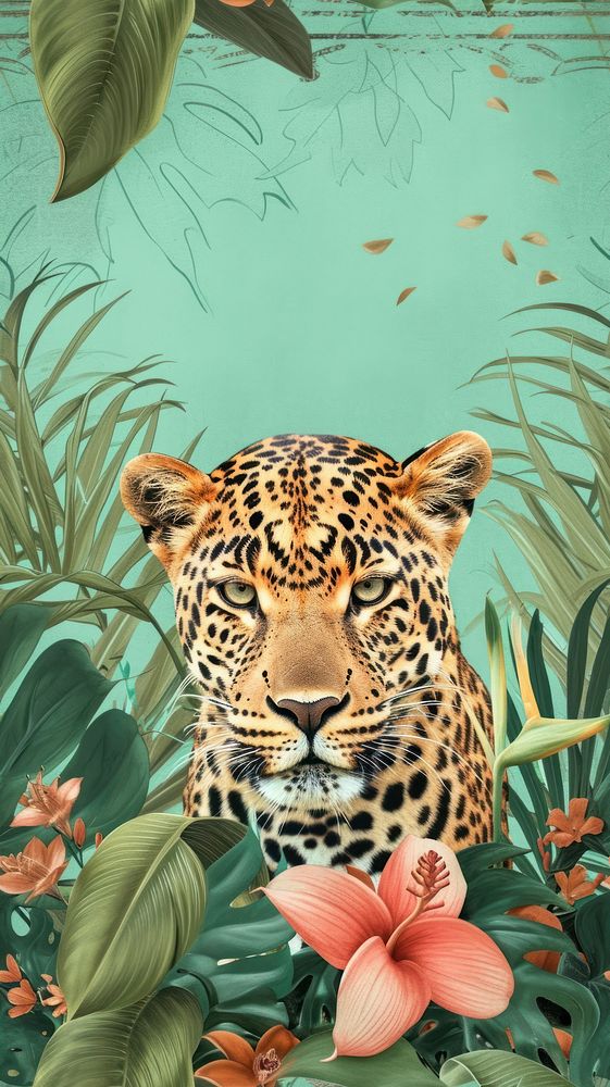 Realistic vintage drawing of leopard wildlife outdoors animal.