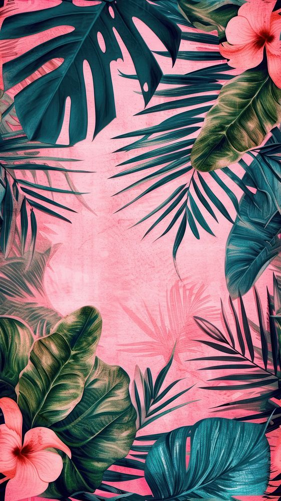 Realistic vintage drawing of palm leaves flower backgrounds outdoors.