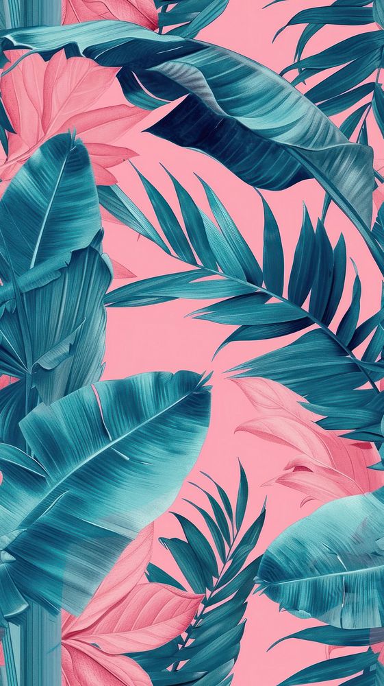 Realistic vintage drawing of palm leaves backgrounds tropics pattern.