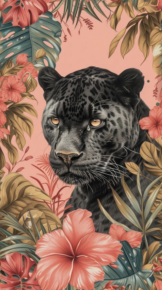 Realistic vintage drawing of panther wildlife leopard animal.