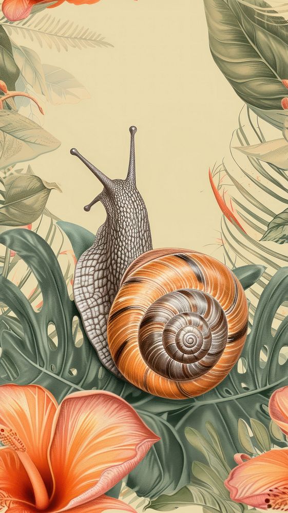 Realistic vintage drawing of snail animal invertebrate gastropod.