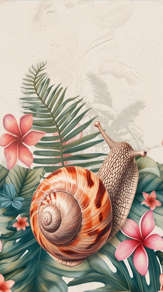 Realistic vintage drawing of snail invertebrate seashell mollusk.